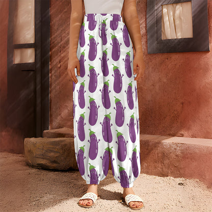 Cartoon Eggplant Pattern Print Harem Pants