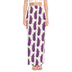 Cartoon Eggplant Pattern Print High Slit Maxi Skirt