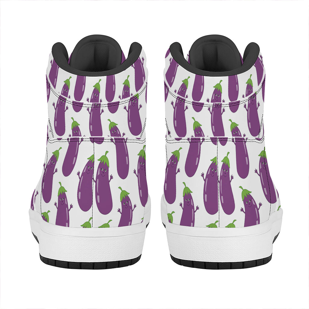 Cartoon Eggplant Pattern Print High Top Leather Sneakers