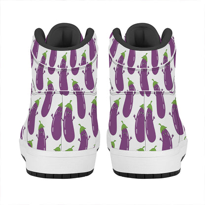 Cartoon Eggplant Pattern Print High Top Leather Sneakers