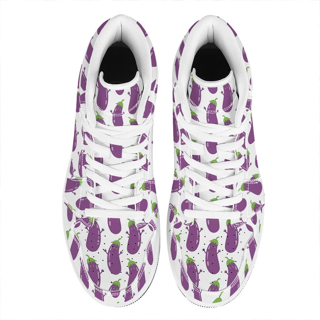 Cartoon Eggplant Pattern Print High Top Leather Sneakers