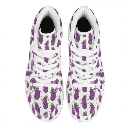 Cartoon Eggplant Pattern Print High Top Leather Sneakers