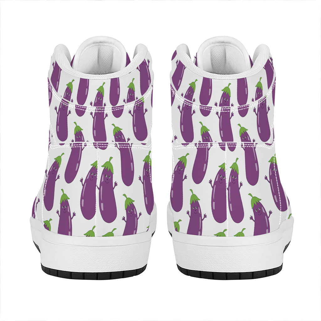 Cartoon Eggplant Pattern Print High Top Leather Sneakers