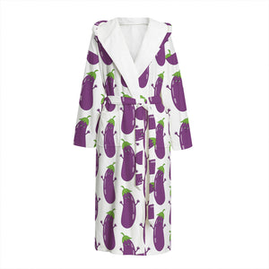 Cartoon Eggplant Pattern Print Hooded Bathrobe