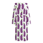 Cartoon Eggplant Pattern Print Hooded Bathrobe