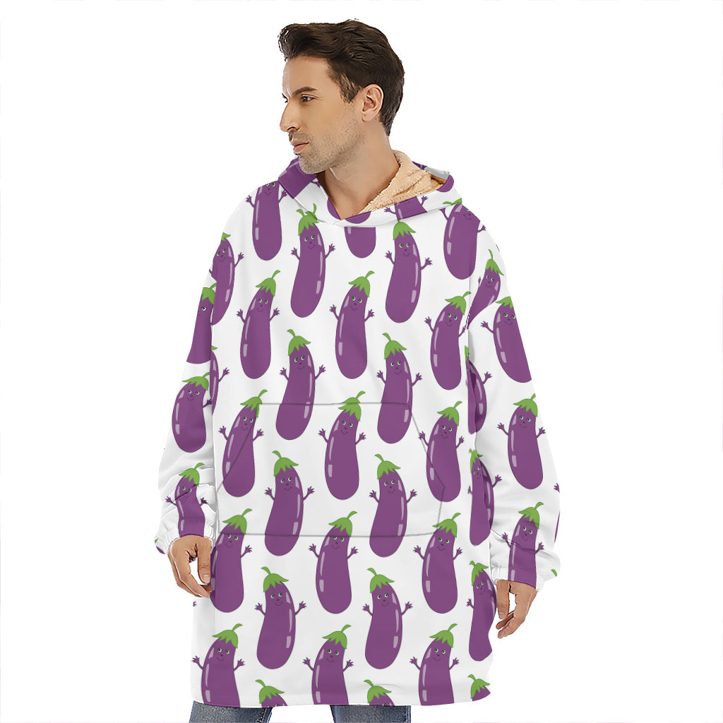 Cartoon Eggplant Pattern Print Hoodie Blanket