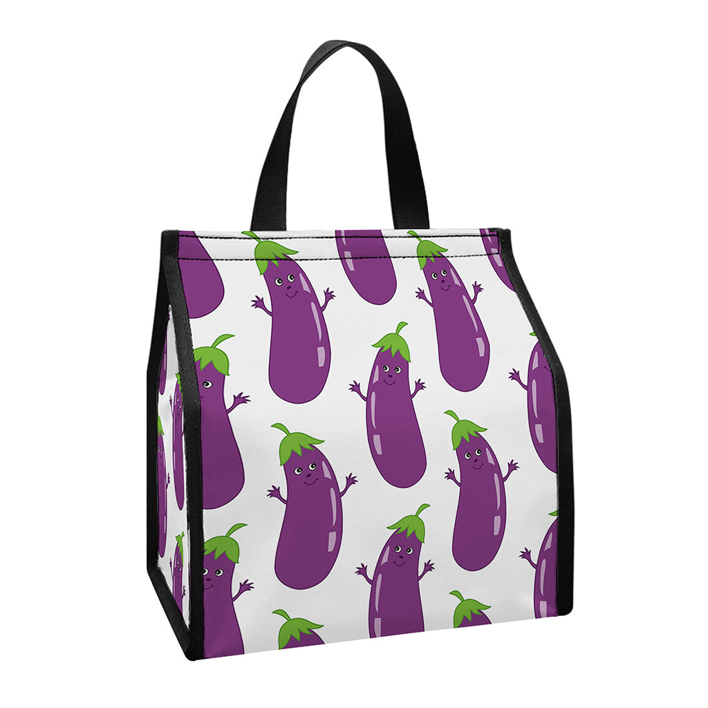 Cartoon Eggplant Pattern Print Insulated Lunch Tote