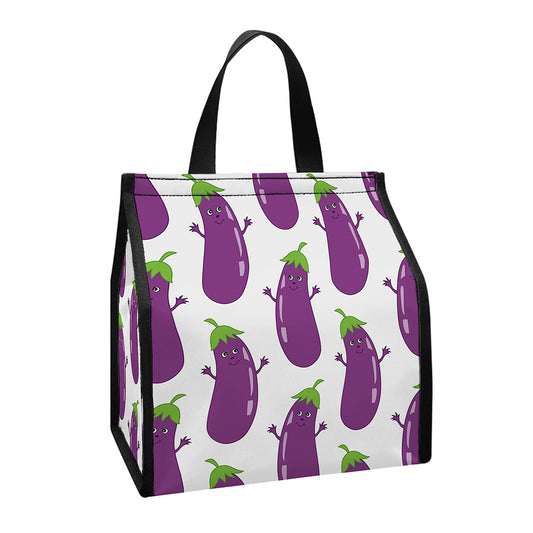 Cartoon Eggplant Pattern Print Insulated Lunch Tote