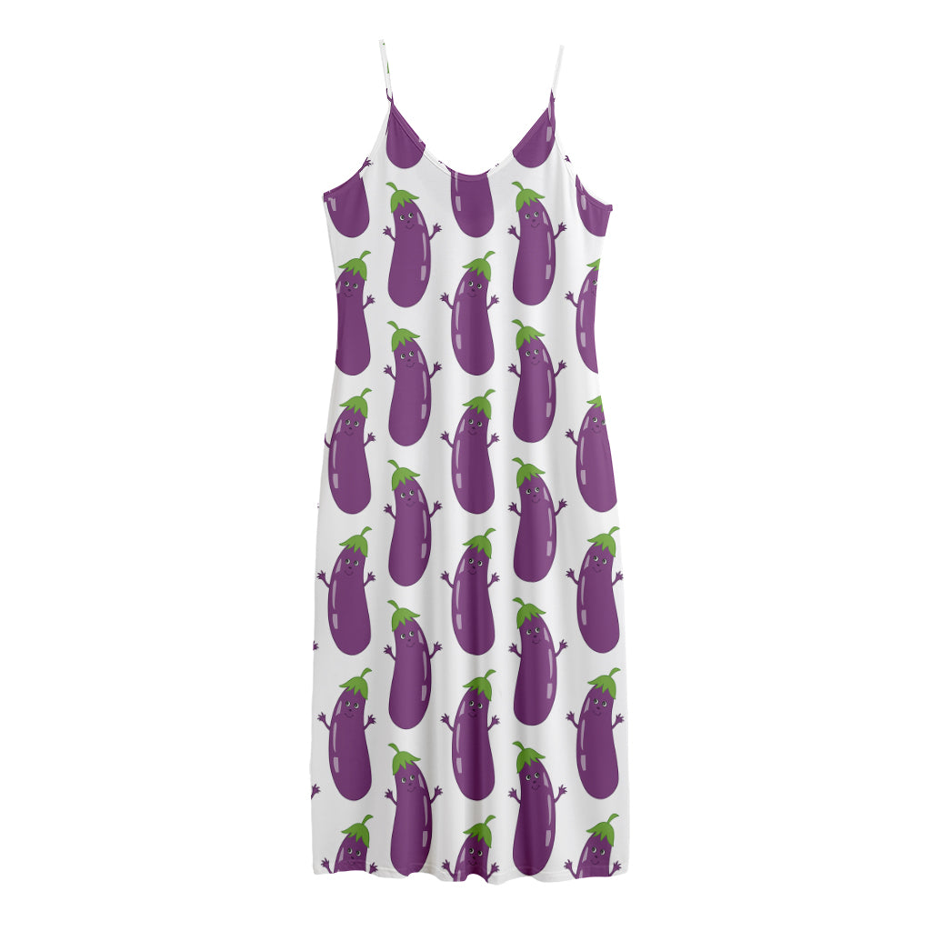 Cartoon Eggplant Pattern Print Jersey Midi Cami Dress