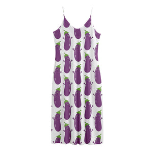 Cartoon Eggplant Pattern Print Jersey Midi Cami Dress