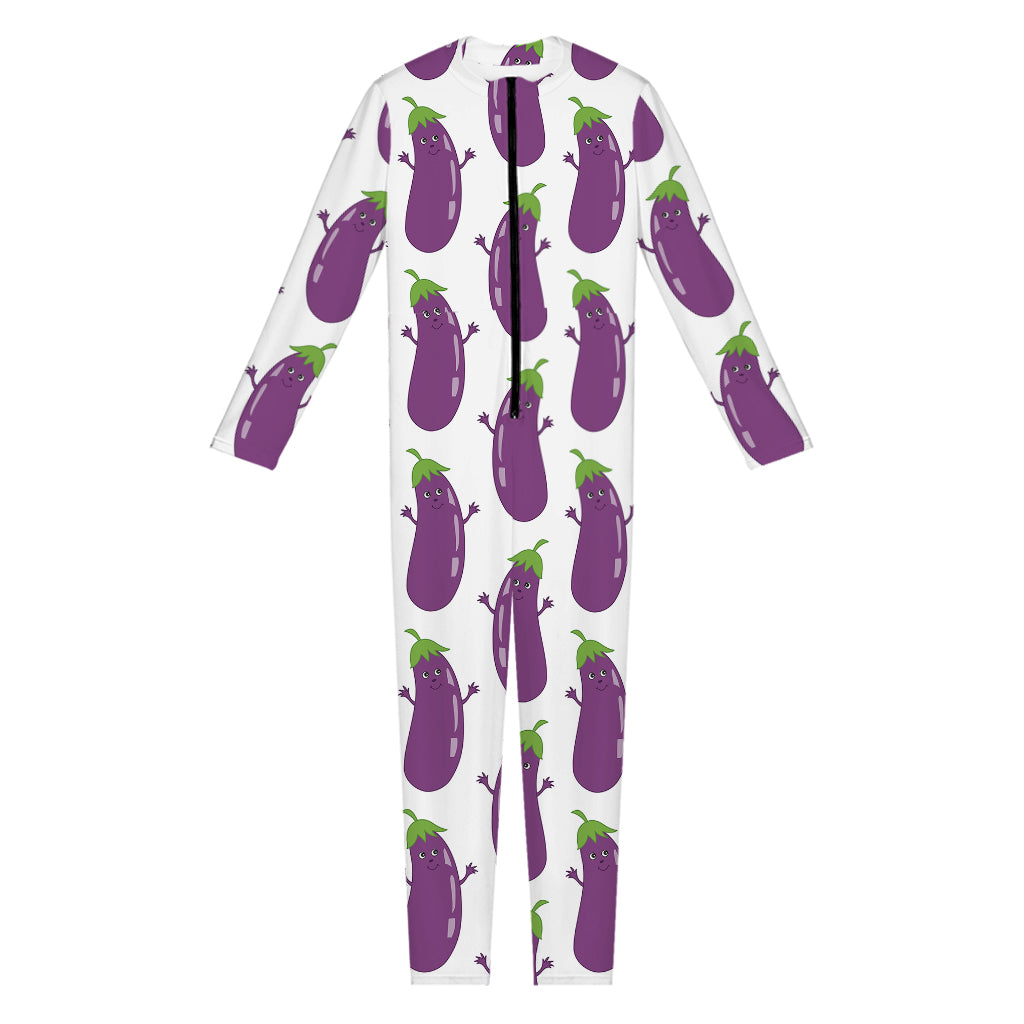 Cartoon Eggplant Pattern Print Jumpsuit