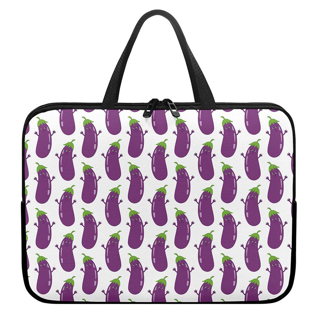 Cartoon Eggplant Pattern Print Laptop Sleeve With Handle