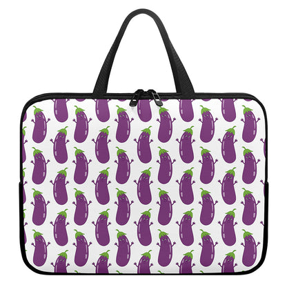 Cartoon Eggplant Pattern Print Laptop Sleeve With Handle