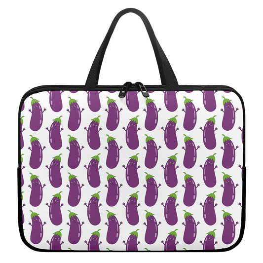 Cartoon Eggplant Pattern Print Laptop Sleeve With Handle