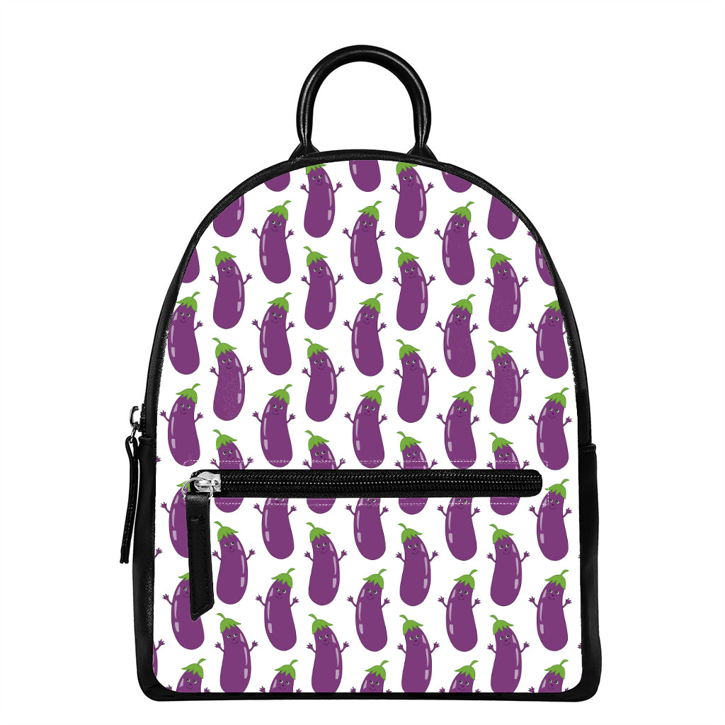 Cartoon Eggplant Pattern Print Leather Backpack