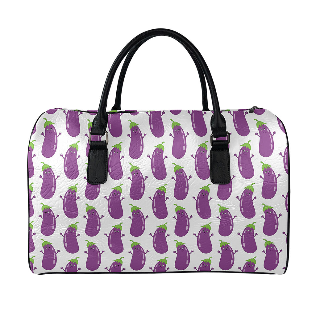Cartoon Eggplant Pattern Print Leather Duffle Bag
