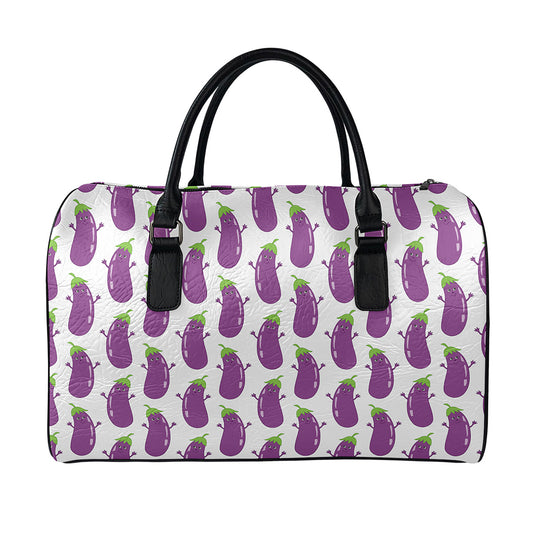 Cartoon Eggplant Pattern Print Leather Duffle Bag