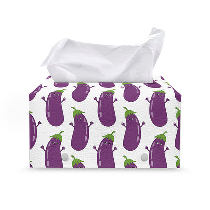 Cartoon Eggplant Pattern Print Leather Tissue Box Cover