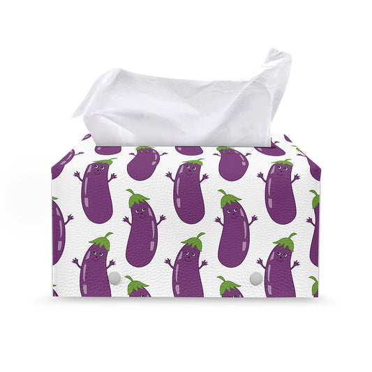Cartoon Eggplant Pattern Print Leather Tissue Box Cover
