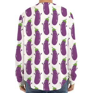 Cartoon Eggplant Pattern Print Long Sleeve Baseball Jersey