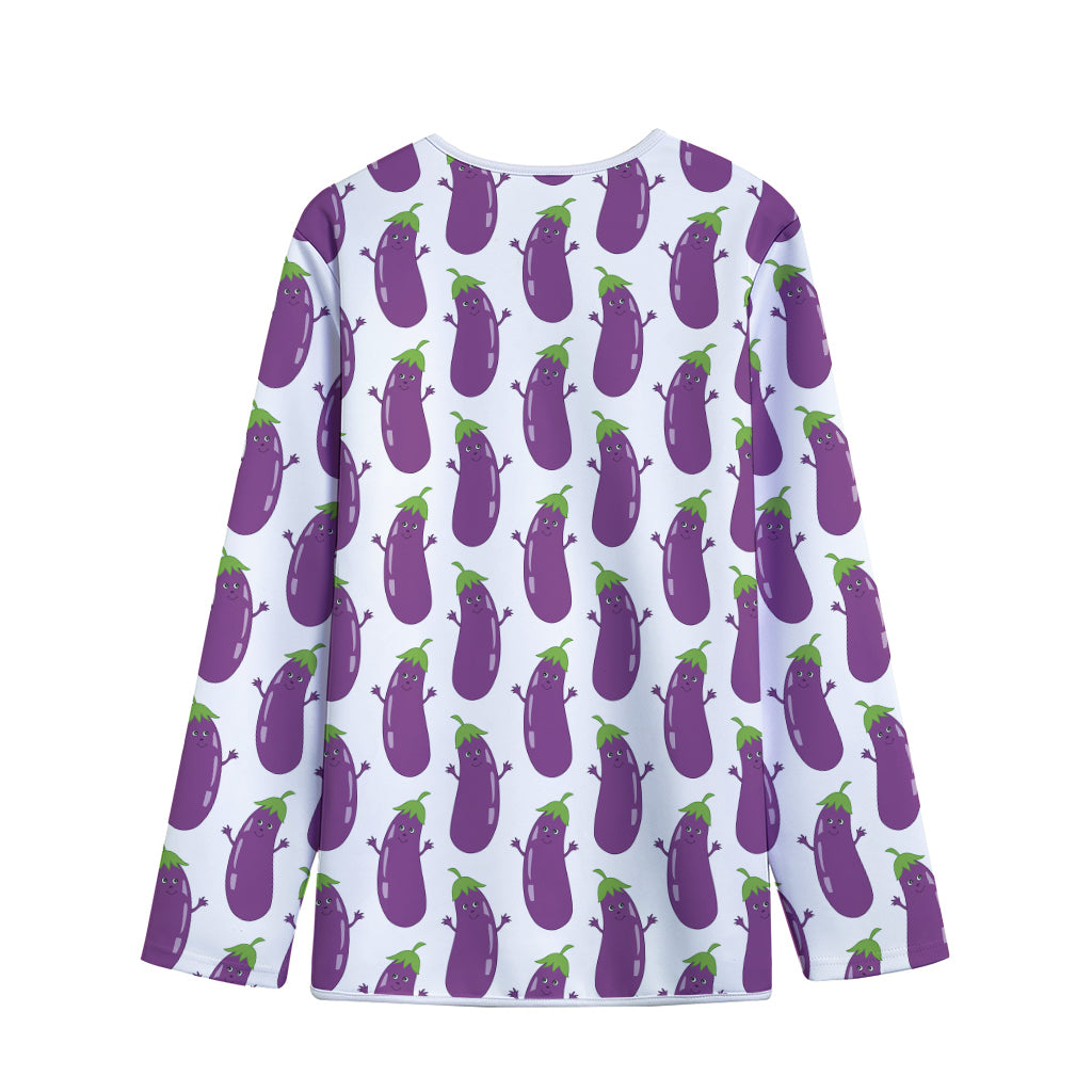 Cartoon Eggplant Pattern Print Long Sleeve Short Coat