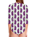 Cartoon Eggplant Pattern Print Long Sleeve Swimsuit