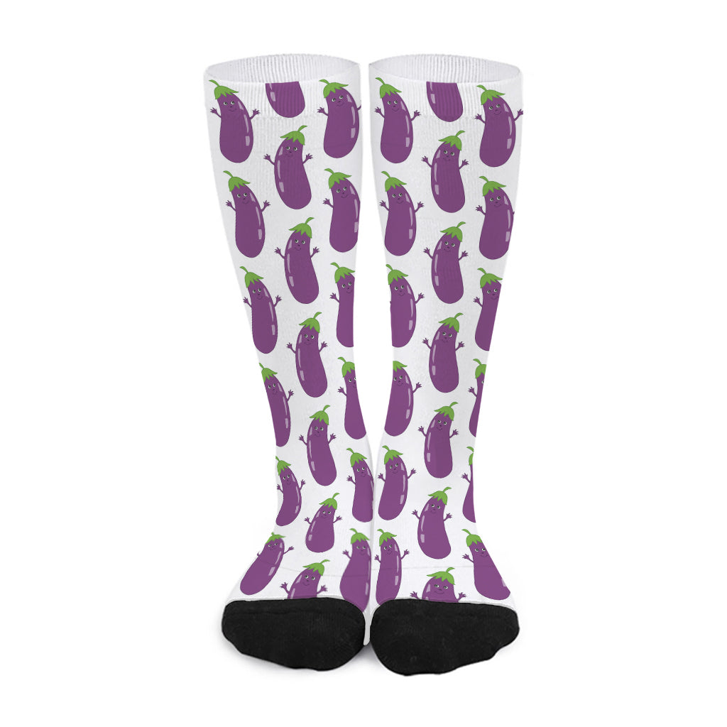 Cartoon Eggplant Pattern Print Long Socks