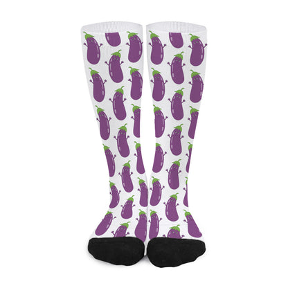Cartoon Eggplant Pattern Print Long Socks