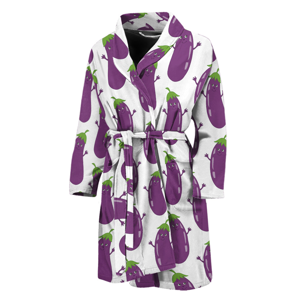 Cartoon Eggplant Pattern Print Men's Bathrobe