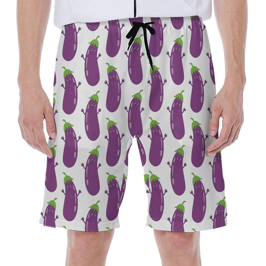 Cartoon Eggplant Pattern Print Men's Beach Shorts