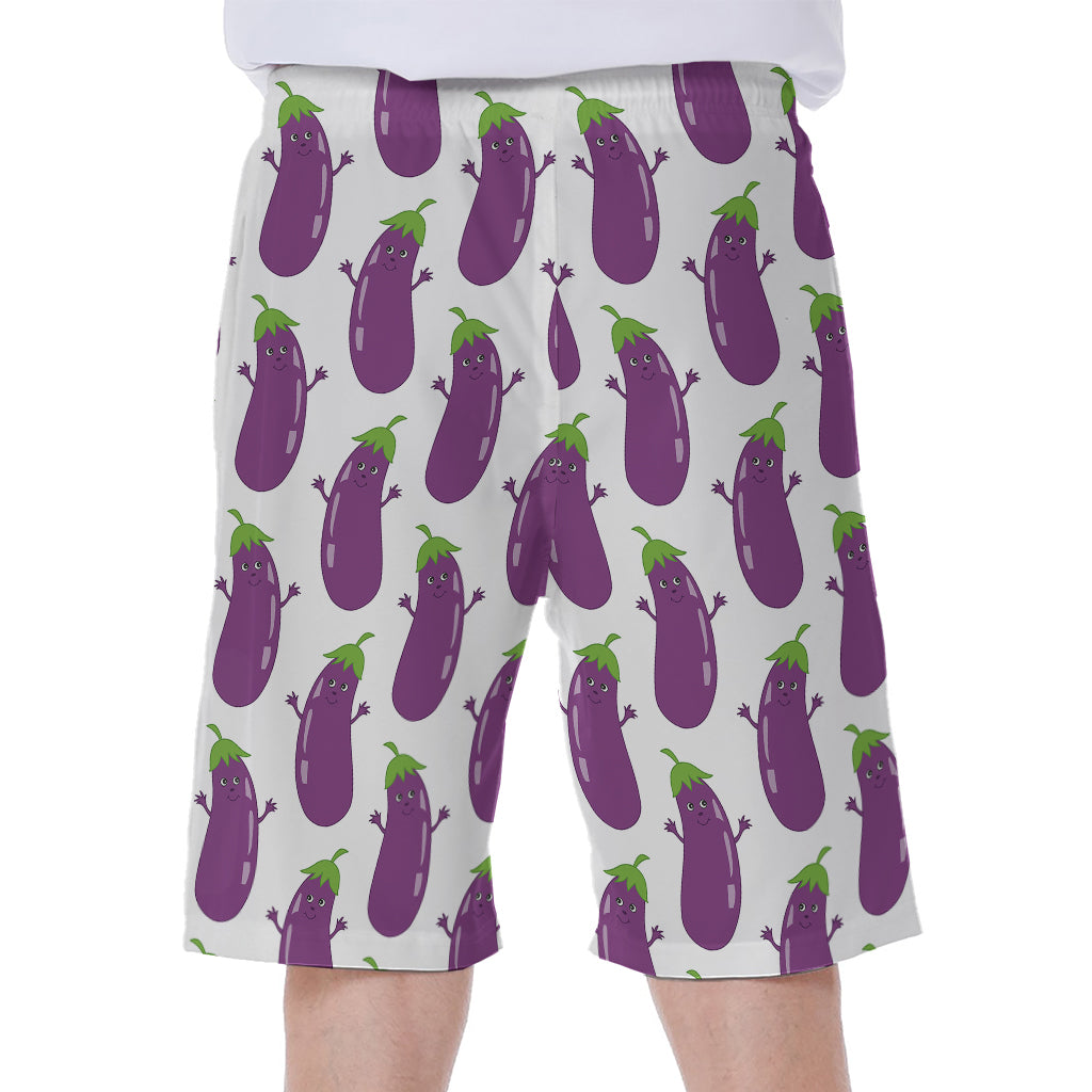 Cartoon Eggplant Pattern Print Men's Beach Shorts