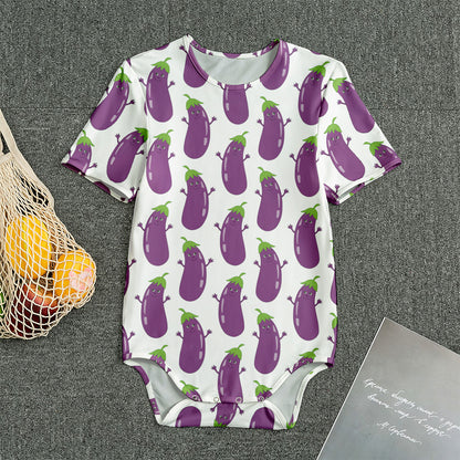 Cartoon Eggplant Pattern Print Men's Bodysuit