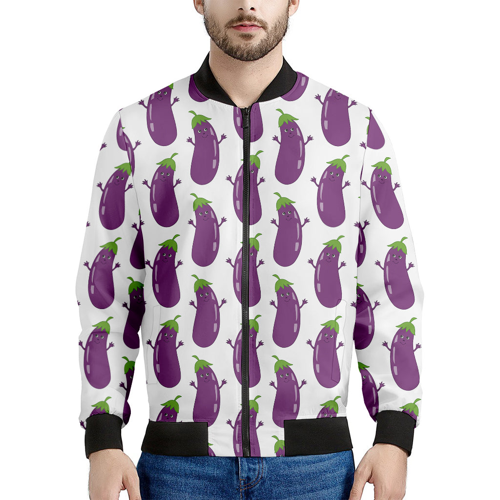 Cartoon Eggplant Pattern Print Men's Bomber Jacket