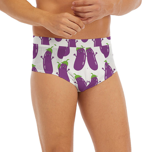 Cartoon Eggplant Pattern Print Men's Briefs