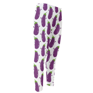 Cartoon Eggplant Pattern Print Men's Compression Pants