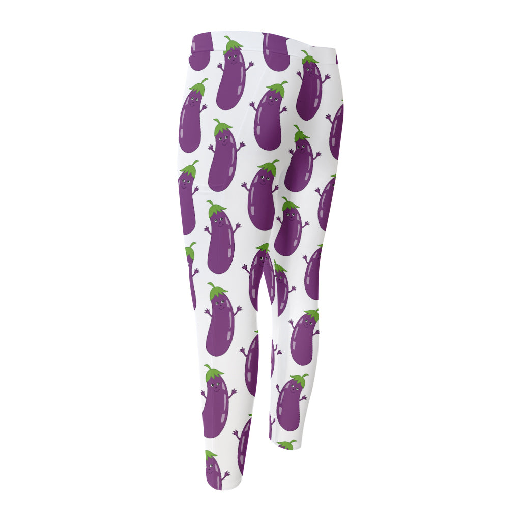 Cartoon Eggplant Pattern Print Men's Compression Pants