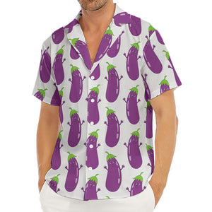 Cartoon Eggplant Pattern Print Men's Deep V-Neck Shirt