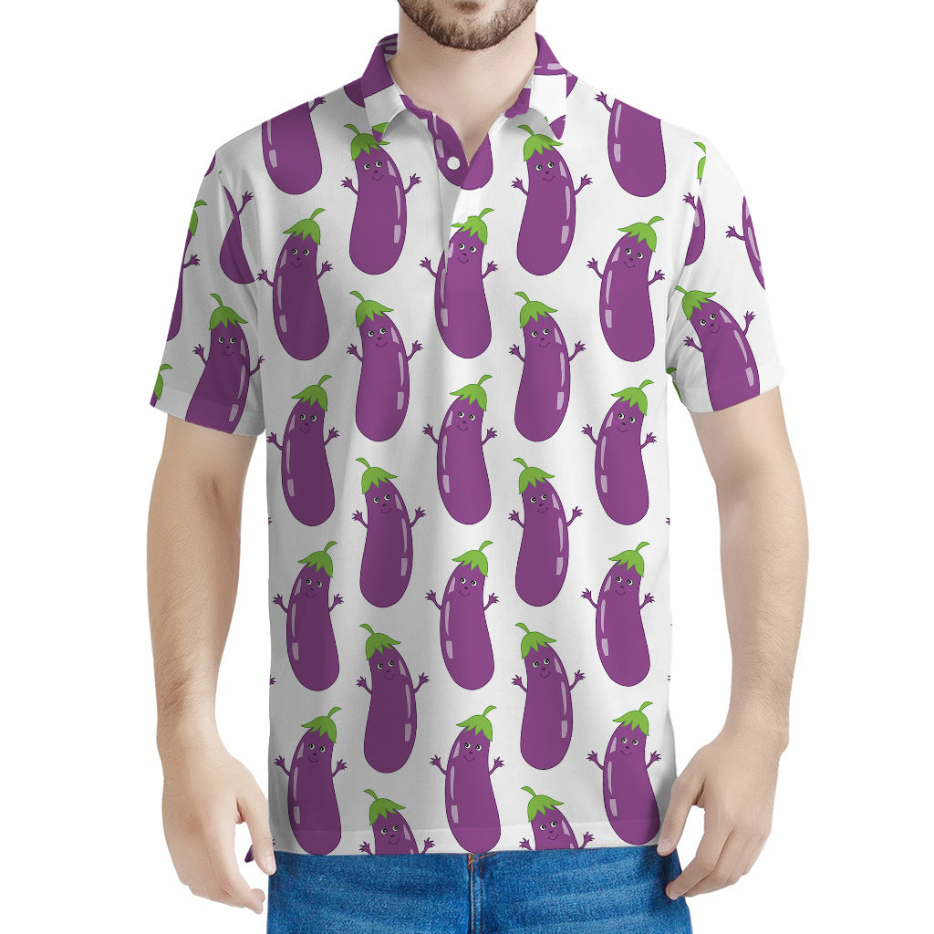 Cartoon Eggplant Pattern Print Men's Polo Shirt