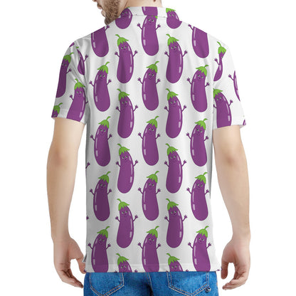Cartoon Eggplant Pattern Print Men's Polo Shirt