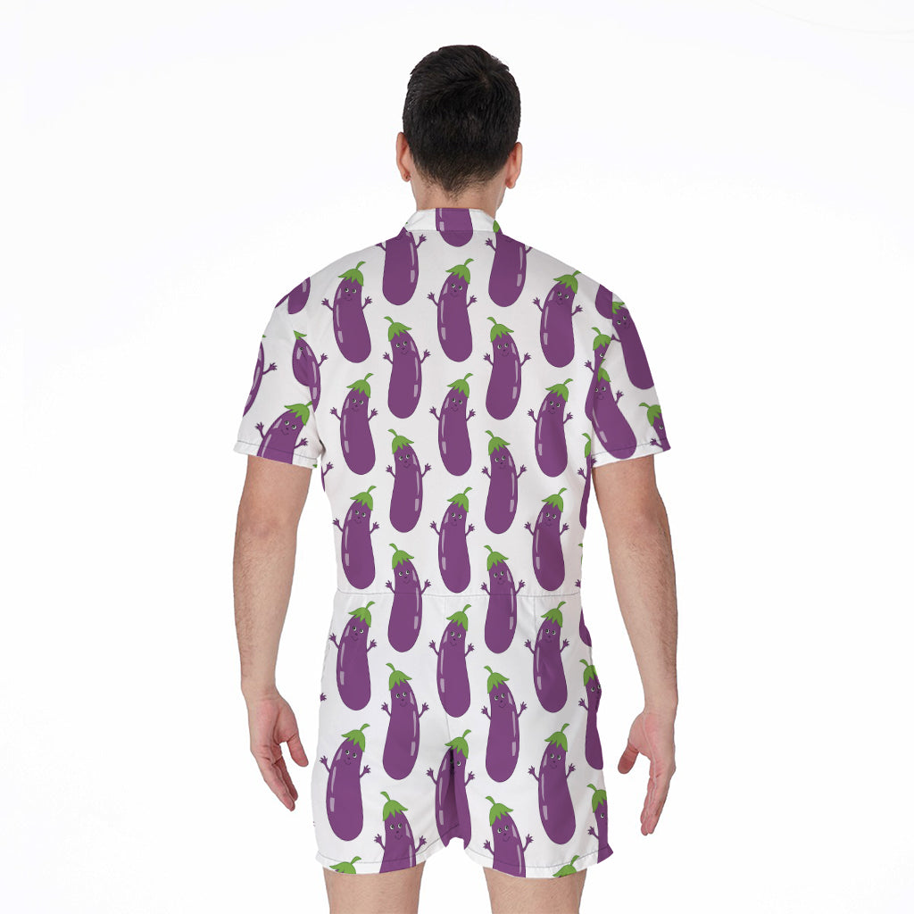 Cartoon Eggplant Pattern Print Men's Rompers