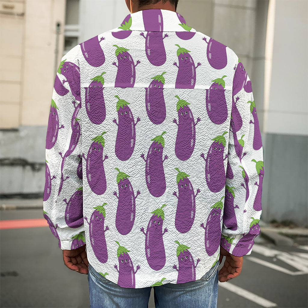 Cartoon Eggplant Pattern Print Men's Shirt Jacket