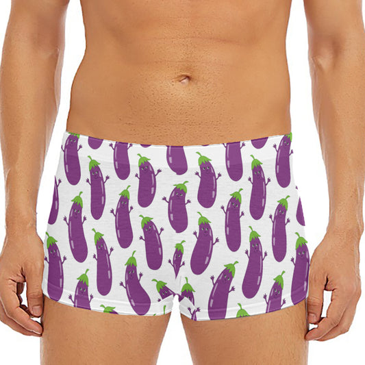 Cartoon Eggplant Pattern Print Men's Short Boxer Briefs