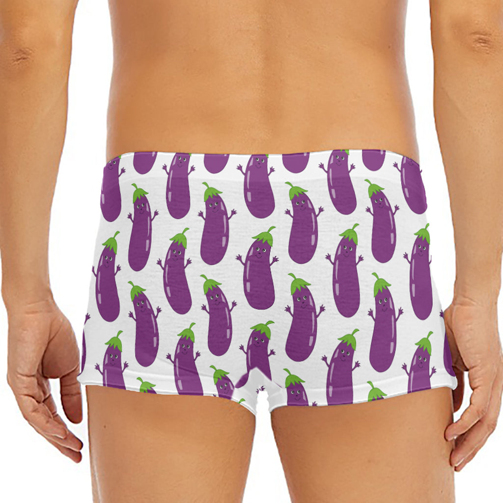 Cartoon Eggplant Pattern Print Men's Short Boxer Briefs