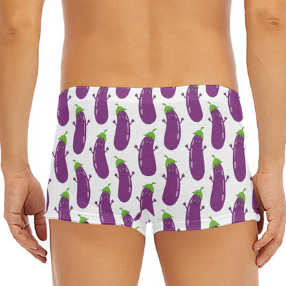 Cartoon Eggplant Pattern Print Men's Short Boxer Briefs
