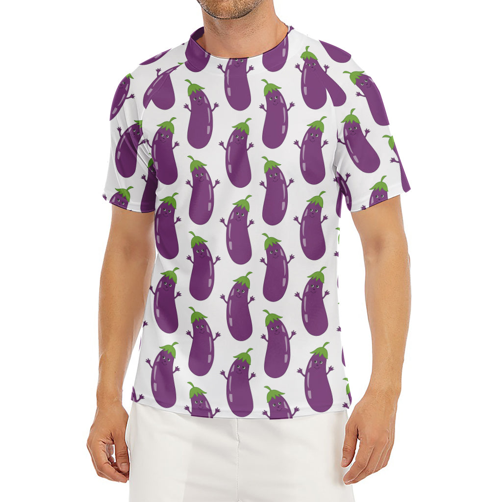 Cartoon Eggplant Pattern Print Men's Short Sleeve Rash Guard