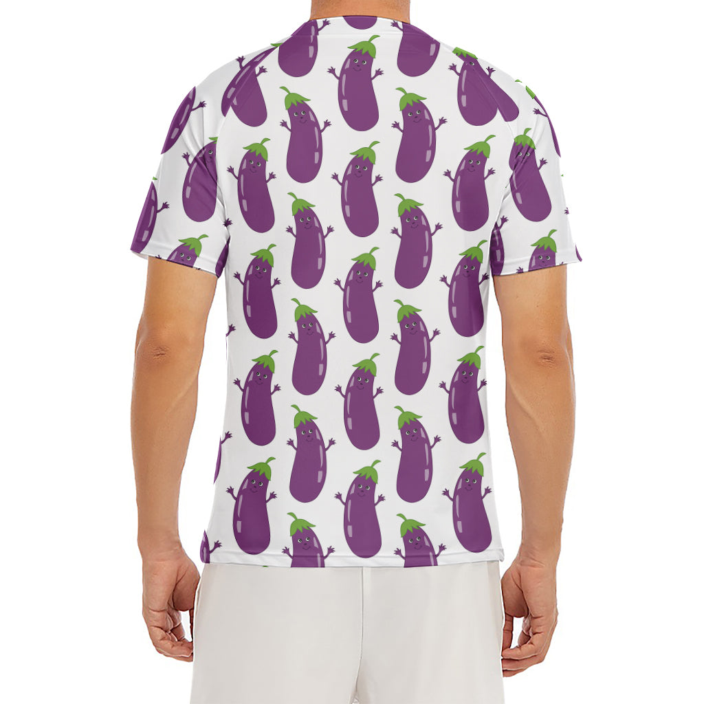 Cartoon Eggplant Pattern Print Men's Short Sleeve Rash Guard