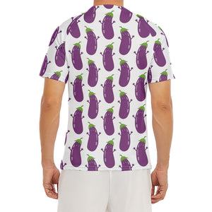 Cartoon Eggplant Pattern Print Men's Short Sleeve Rash Guard