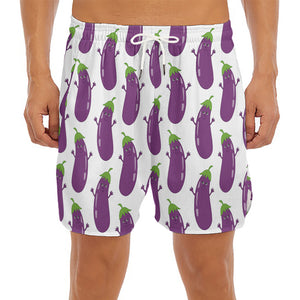 Cartoon Eggplant Pattern Print Men's Split Running Shorts