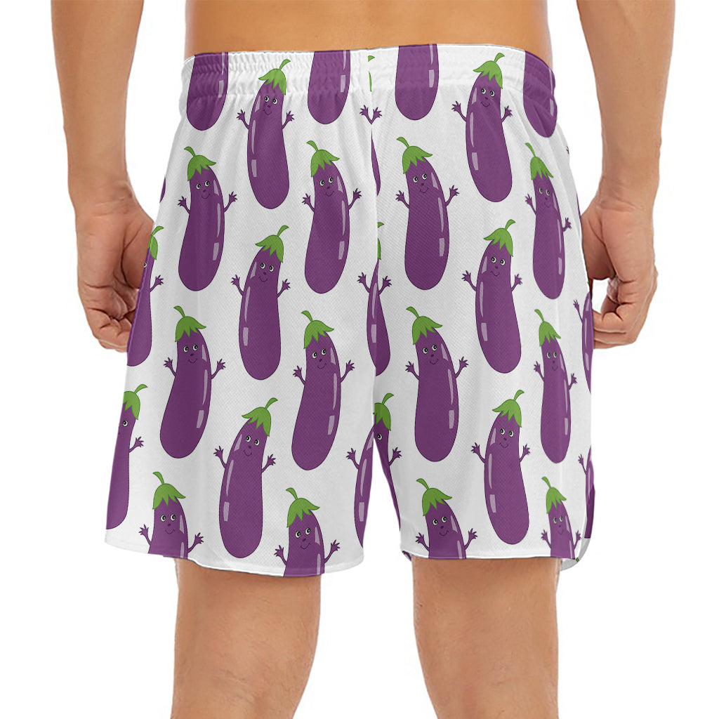 Cartoon Eggplant Pattern Print Men's Split Running Shorts