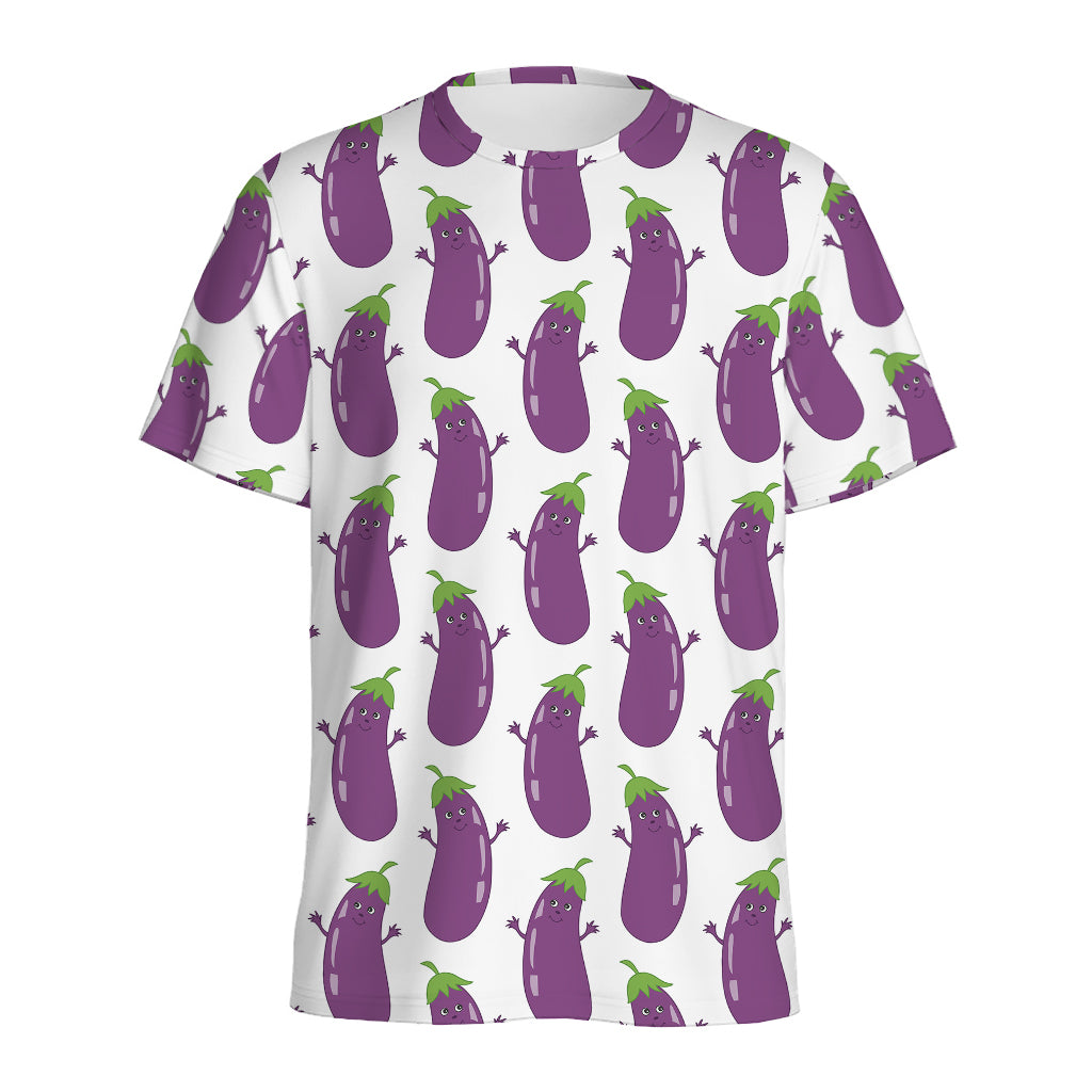 Cartoon Eggplant Pattern Print Men's Sports T-Shirt